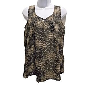 Quintessential Women Sem Sheer Sleeveless Tiny Flowers Blouse Button Down M‎